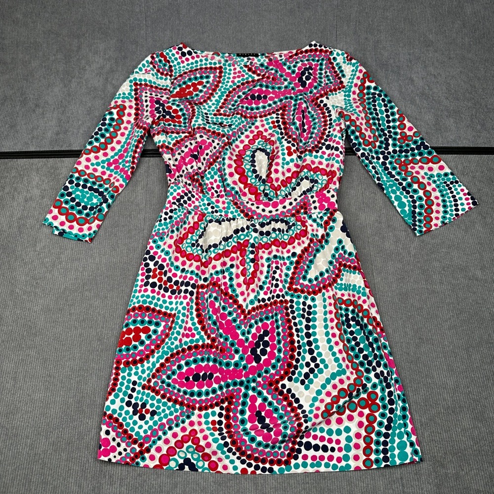 Sisley Womens Multi Color Dot Print 3/4 Sleeve Boat Neck Mini Dress Size S Y2k